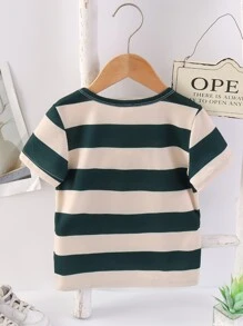 SHEIN Young Boy Block Striped Print Letter Patched Detail Tee