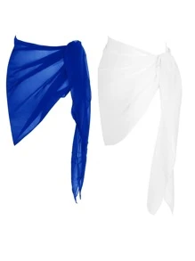 Swim Basics Summer Beach 2packs Knot Cover Up Skirt - Blue and White - View 2