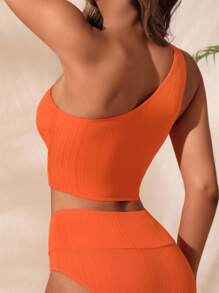 SHEIN Swim Bộ bikini cut-out một vai đi biển mùa hè, Bộ đồ tắm bãi biển mùa hè - trái cam - Xem 2