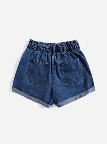 SHEIN EZwear 紙袋腰破洞卷邊牛仔短褲