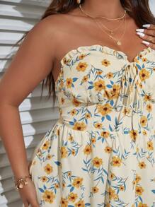 Dreamara Đầm Plus Size viền lá sen Thắt nút Viên lá sen Dải chun Hoa Tất cả trên in Boho - Nhiều màu - Xem 6