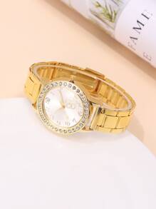 1 chiếc đồng hồ thạch anh trang trí bằng đá thạch anh & 1 chiếc vòng tay đính cườm - Vàng - Xem 2