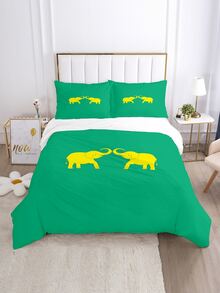 3pcs/set Elephant Pattern Duvet Cover Set(1 Duvet Cover & 2 Pillowcase), Modern Polyester Bedding Set For All Season - Multicolor - View 1