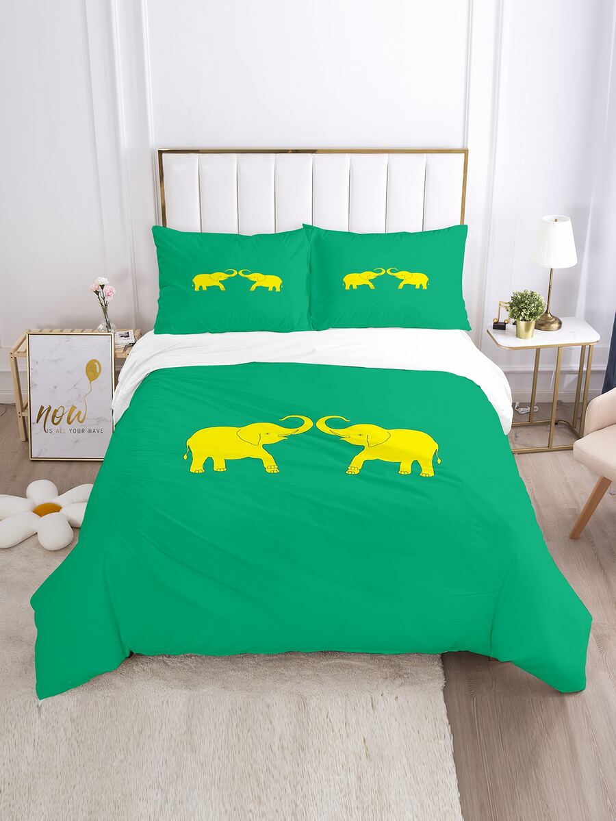 3pcs/set Elephant Pattern Duvet Cover Set(1 Duvet Cover & 2 Pillowcase), Modern Polyester Bedding Set For All Season - Multicolor - View 1