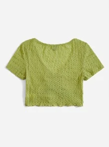 SHEIN EZwear Áo nữ Bất đối xứng Dây kéo Xù nhỏ màu trơn Giải trí - Màu xanh chanh - Xem 2