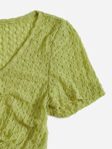 SHEIN EZwear Áo nữ Bất đối xứng Dây kéo Xù nhỏ màu trơn Giải trí - Màu xanh chanh - Xem 4