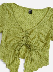 SHEIN EZwear Áo nữ Bất đối xứng Dây kéo Xù nhỏ màu trơn Giải trí - Màu xanh chanh - Xem 5
