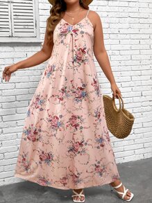 SHEIN Holidaya Plus Floral Print Cami Dress - Pink - View 1