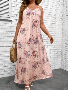 SHEIN Holidaya Plus Floral Print Cami Dress - Pink - View 3