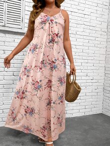 SHEIN Holidaya Plus Floral Print Cami Dress - Pink - View 5