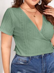 SHEIN VCAY Áo thun Plus size Thắt nút Trọn gói Tranh thêu màu trơn Giải trí - Màu xanh Bạc hà - Xem 4