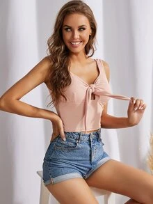 S BETRO Top tank crop con cordón delantero - Rosa - Ver 5