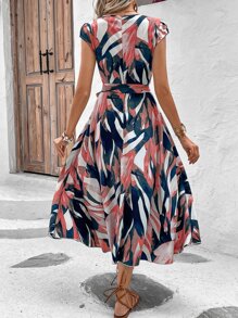 Breezaya Đầm Thắt lưng Trọn gói Tất cả trên in Boho - Đỏ - Xem 2