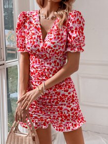 Breezaya Vestido con estampado integral, mangas abullonadas y dobladillo con volantes, atuendo de vacaciones y playa para mujeres - Multicolor - Ver 3