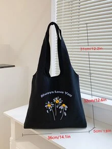 花卉和標語圖案購物包書包適合畢業生、青少年女孩、新生、大二、大三和大四學生、大學和高中，非常適合戶外、旅行和返校 - 黑色 - 查看 3