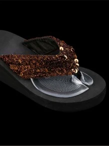 1双带防摩擦脚趾前掌鞋垫的人字拖 - 無色 - 查看 3