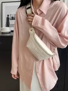 Small Bum Bag Houndstooth Embossed Letter Graphic - Beige - View 1