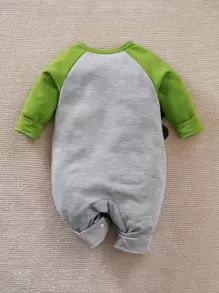 Yierying 男婴可爱绿色尖刺恐龙刺绣长袖按扣连体衣