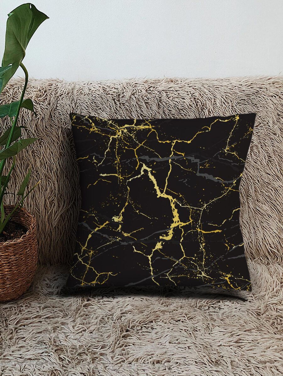 1入組大理石圖案裝飾抱枕套現代絨布靠墊套適用於客廳家居裝飾四季皆宜 - 彩色 - 查看 1