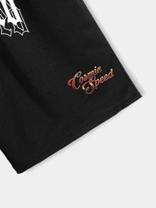 ROMWE MEN Street Life Men Car & Letter Graphic Tee & Shorts, School - Black - View 5