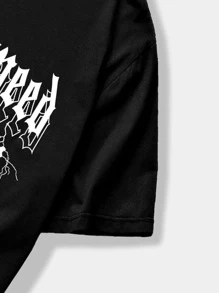 ROMWE MEN Street Life Men Car & Letter Graphic Tee & Shorts, School - Black - View 6