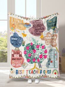 1入組標語圖案現代織物柔軟毯子 - 彩色 - 查看 1