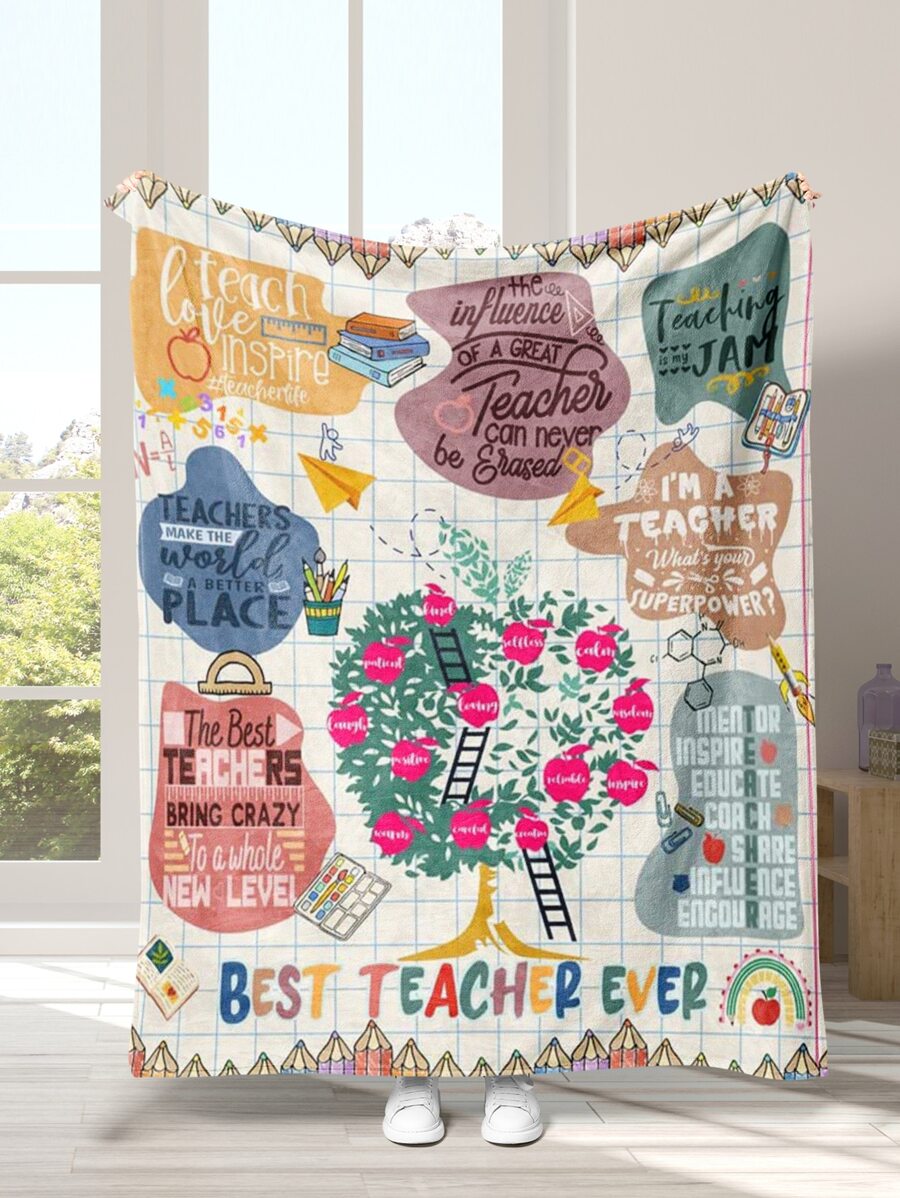 1入組標語圖案現代織物柔軟毯子 - 彩色 - 查看 1