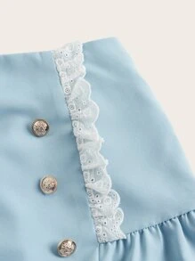 ROMWE Kawaii Eyelet Embroidery Ruffle Trim Double Breasted Skort - Baby Blue - View 3