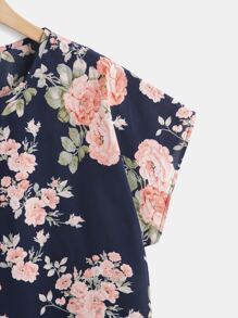 SHEIN LUNE Plus Floral Print Batwing Sleeve Blouse - Navy Blue - View 4