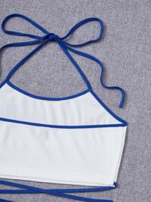 SHEIN EZwear Áo khoác và áo lót dành cho xe tăng nữ Buộc lại Tương phản ràng buộc Hội Chữ thập Lá thư Giải trí - trắng - Xem 3