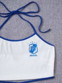 SHEIN EZwear Áo khoác và áo lót dành cho xe tăng nữ Buộc lại Tương phản ràng buộc Hội Chữ thập Lá thư Giải trí - trắng - Xem 4