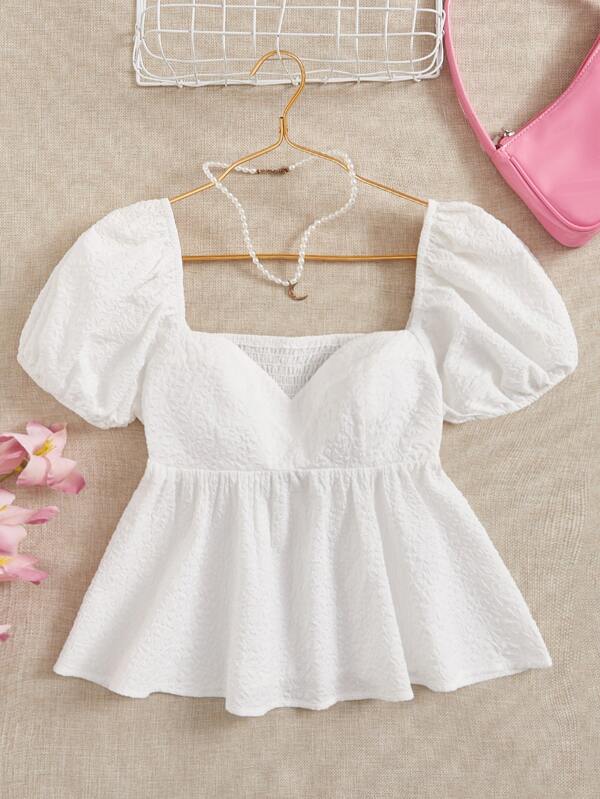 Soleia Sweetheart Neck Puff Sleeve Peplum Blouse