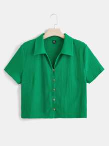 SHEIN EZwear Plus Textured Button Front Tee