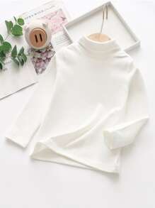 Young Girl Solid Turtleneck Tee - White - View 1