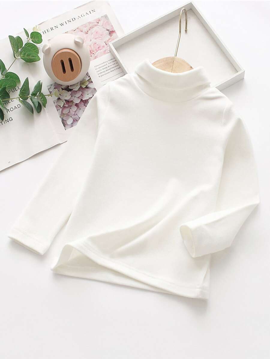 Young Girl Solid Turtleneck Tee - White - View 1