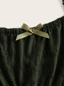 ROMWE Fairycore Vestido de tirantes con encaje en contraste - Verde Oscuro - Ver 4