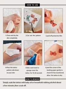 （10 件組）卡通動物彩色臨時紋身貼紙防水、持久、逼真、個人化、性感紋身貼紙 - 彩色 - 查看 6