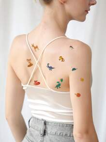 （10 件組）卡通動物彩色臨時紋身貼紙防水、持久、逼真、個人化、性感紋身貼紙 - 彩色 - 查看 4