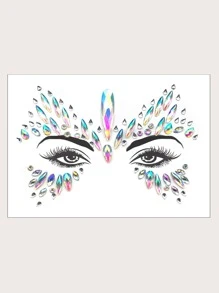 (1 Pieza Por Lote) Pegatina Colorida Con Diamantes De Imitación Para La Cara, Tatuaje Temporal Resistente Al Agua Con Efecto Realista Para Festivales De Música Y Diseño De Tatuaje Personalizado Y Sexy - Multicolor - Ver 1