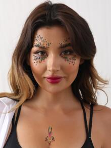 (1 Pieza Por Lote) Pegatina Colorida Con Diamantes De Imitación Para La Cara, Tatuaje Temporal Resistente Al Agua Con Efecto Realista Para Festivales De Música Y Diseño De Tatuaje Personalizado Y Sexy - Multicolor - Ver 2