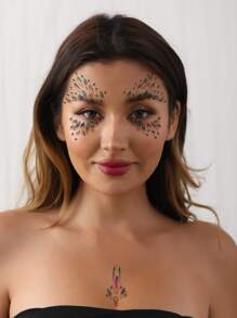 (1 Pieza Por Lote) Pegatina Colorida Con Diamantes De Imitación Para La Cara, Tatuaje Temporal Resistente Al Agua Con Efecto Realista Para Festivales De Música Y Diseño De Tatuaje Personalizado Y Sexy - Multicolor - Ver 3