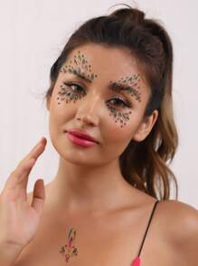 (1 Pieza Por Lote) Pegatina Colorida Con Diamantes De Imitación Para La Cara, Tatuaje Temporal Resistente Al Agua Con Efecto Realista Para Festivales De Música Y Diseño De Tatuaje Personalizado Y Sexy - Multicolor - Ver 4