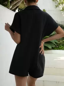 SHEIN Maternity Batwing Sleeve Button Front Shirt Romper - Black - View 2