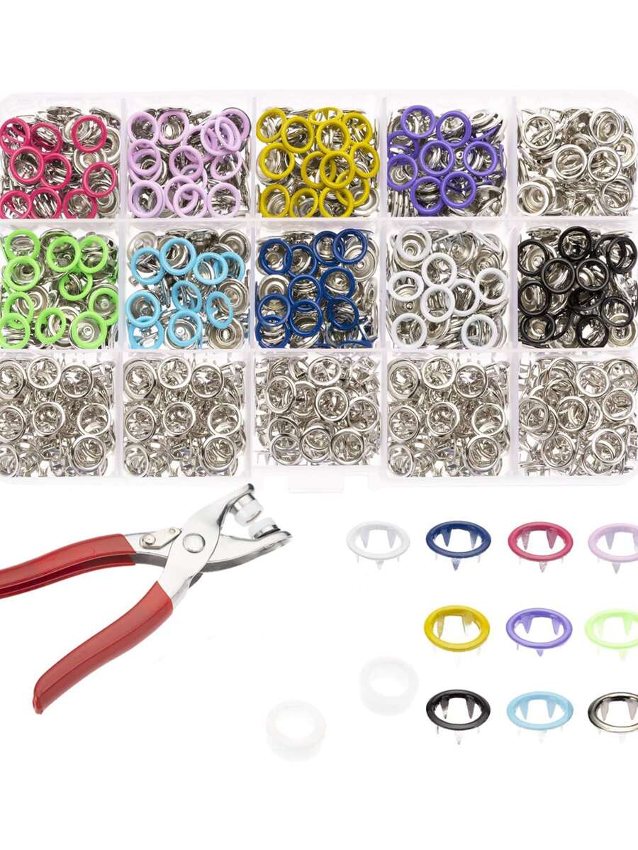 150pcs/set Zinc Alloy Snap Fasteners Kit Tool, Metal Snap Buttons Rings With Fastener Pliers Press Tool Kit For Sewing - Silver - View 1