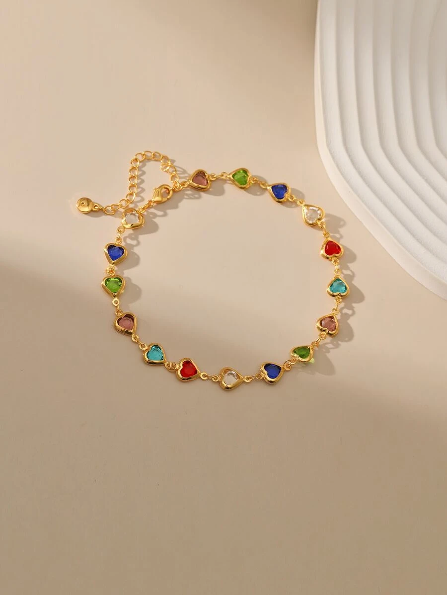 方晶鋯石愛心裝飾腳錬 - 彩色 - 查看 1