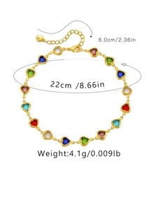 方晶鋯石愛心裝飾腳錬 - 彩色 - 查看 3