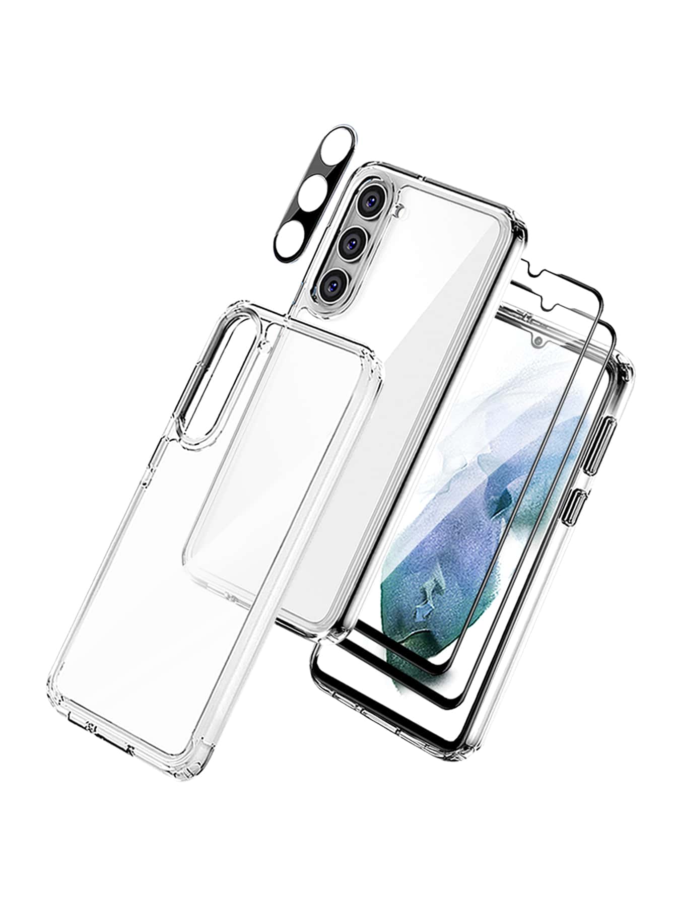 2sheets Tempered Phone Screen Protector & Anti-fall Case & Lens Film Compatible With Samsung - Clear - View 1