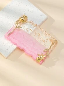 1入組樹脂美甲調色板帶玫瑰裝飾用品美甲繪畫混色調色板金色邊指甲凝膠顏色彩妝展示板適用於粉底化妝工具眼妝美甲 - 彩色 - 查看 2