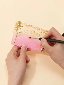 1入組樹脂美甲調色板帶玫瑰裝飾用品美甲繪畫混色調色板金色邊指甲凝膠顏色彩妝展示板適用於粉底化妝工具眼妝美甲 - 彩色 - 查看 4