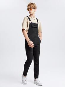 Manfinity RebelGame Men Cotton Solid Slant Pocket Denim Overalls Without Tee - Black - View 4